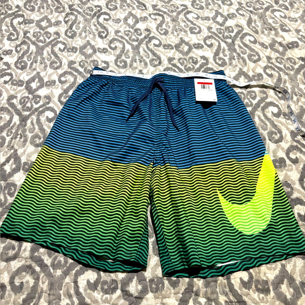 Nike Blue and Green Striped Swim Shorts Size Large